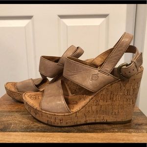Born cork heel wedge ankle wrap sandals 9